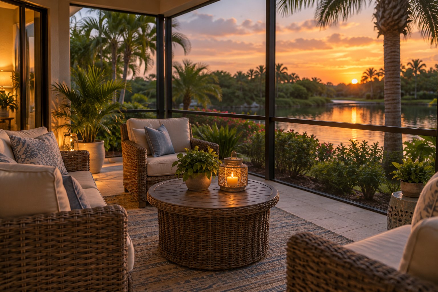 A cozy Fort Myers Beach home living room, illustrative
